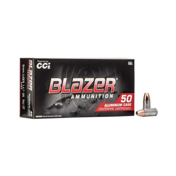 CCI Blazer Aluminum Handgun Ammunition 9mm Luger 147gr TMJ 985 fps 50/ct