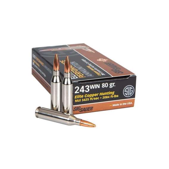 Sig Sauer Elite Copper Hunting Rifle Ammunition .243 Win 80gr HP 3425 fps 20/ct