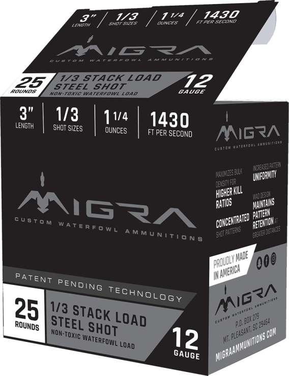Migra Waterfowl Steel Shot Shotshells 12 ga 3" 1-1/4 oz 1430 fps #1#3 25/ct