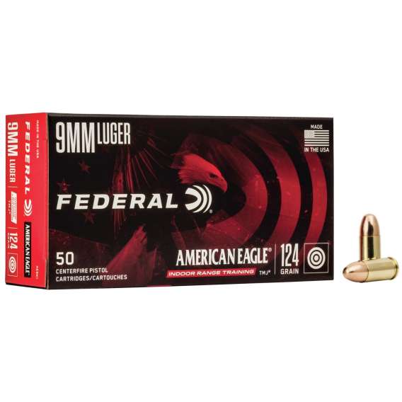 American Eagle IRT Handgun Ammunition 9mm Luger 124 gr TMJ 1120 fps 50/ct