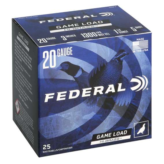FEDERAL GAME-SHOK HI-BRASS LEAD SS 20GA 3" 3DR 1 1/4OZ 5 AMMO 25RD
