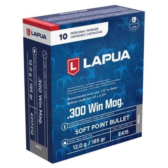Lapua Rifle Ammuntion .300 Win Mag 185gr Mega SP 2723 fps 10/ct