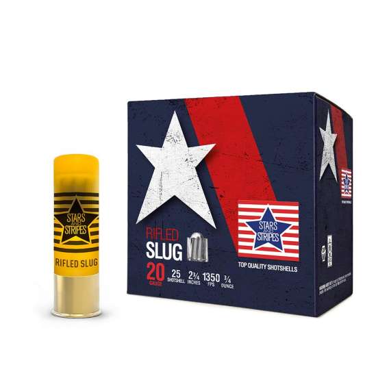PPU Stars & Stripes Rifled Slug Shotshells 20ga 2-3/4'' 3/4 ozoz 1350 fps Slug 25/ct