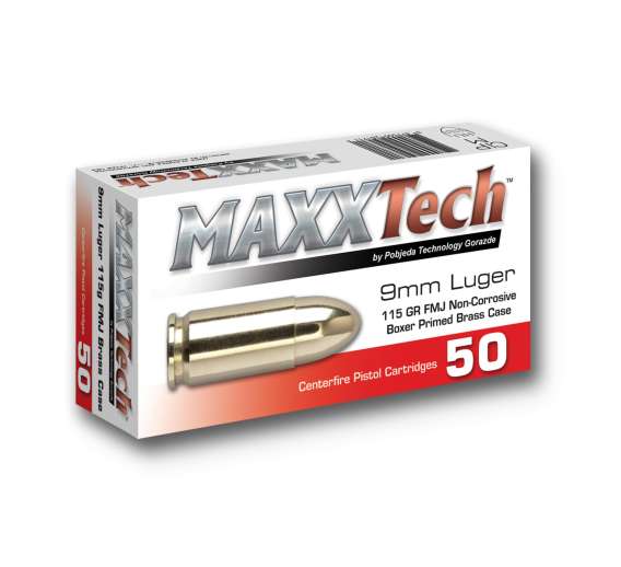 TulAmmo Maxxtech Brass Casefire Handgun Ammunition 9mm Luger 115 gr FMJ  50/ct