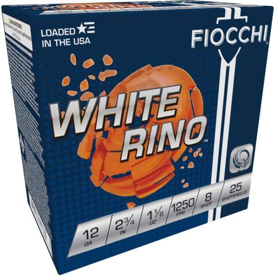FIOCCHI 12GA 2 3/4" 1 1/8oz #8 WHITE RINO 1250fps 25RD