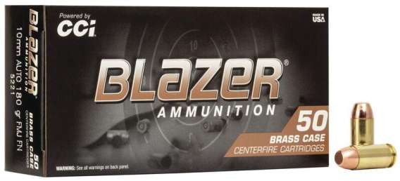 CCI Blazer Brass Handgun Ammunition 10mm Auto 180 gr FMJ 1200 fps 50/ct