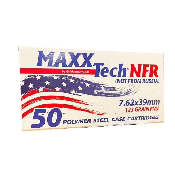 Maxxtech NFR Steel Case Rifle Ammunition 7.62x39mm 123gr FMJ Boxer Primed 50/ct