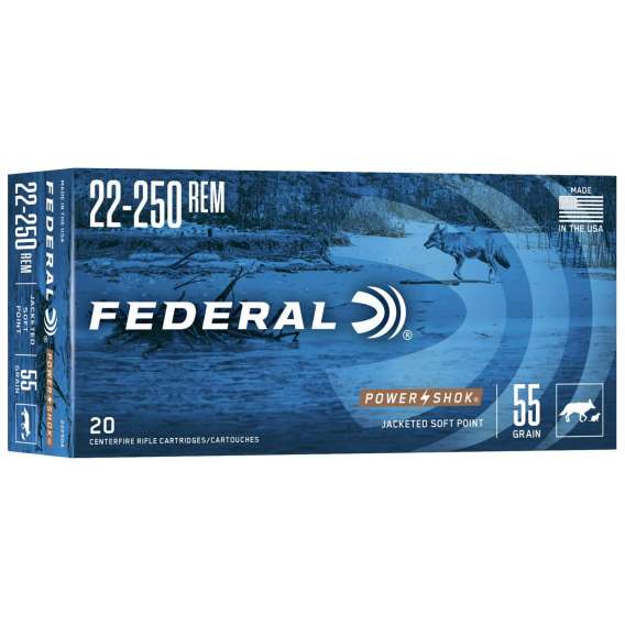 Federal Power-Shok Rifle Ammunition .22-250 Rem 55 gr SP 3050 fps - 20/box