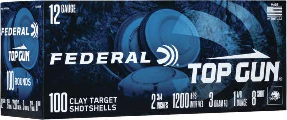 Federal Top Gun Shotshells 12ga  2-3/4" 1-1/8oz 1180 fps #8 100/ct