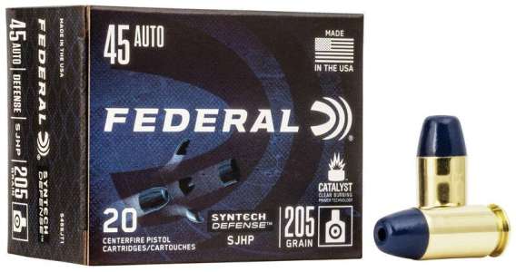 Federal Syntech Defense Handgun Ammunition .45 ACP 205gr SJHP 970 fps 50/ct