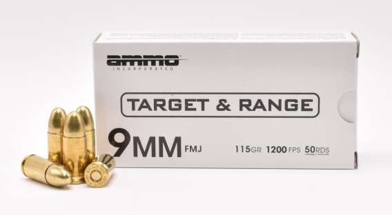 Ammo Inc Target and Range 9mm Luger Handgun Ammo - 115 Grain | FMJ | 50rd Box