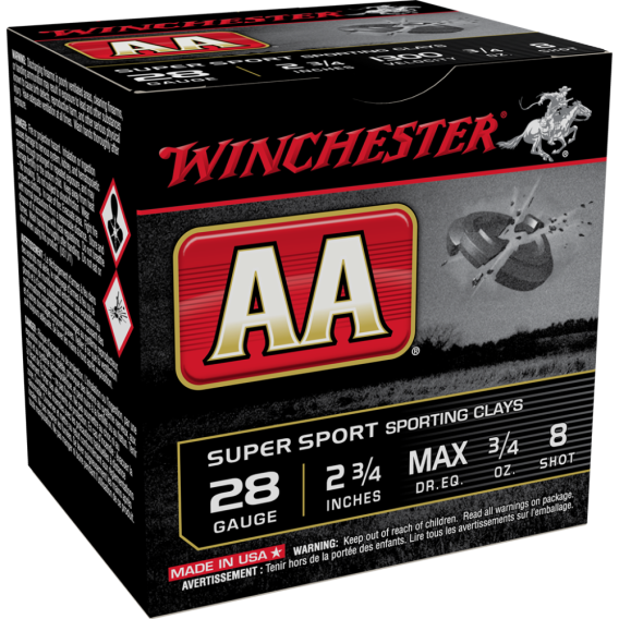 Winchester AA Super Sport Sporting Clays Shotshells 28 ga 2-3/4" 3/4 oz 1300 fps #8 25/ct