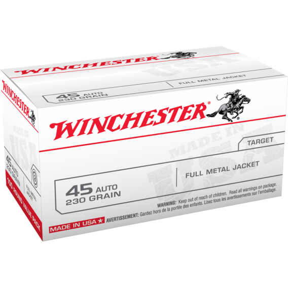 Winchester USA Handgun Ammunition .45 ACP 230 gr. FMJ 835 fps 100/ct