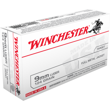 Winchester USA Handgun Ammunition 9mm Luger 124 gr. FMJ 1140 fps 50/ct