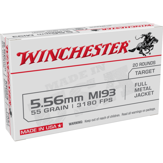 Winchester M193 Target Rifle Ammunition 5.56mm 55 gr. FMJ 3240 fps 20/ct