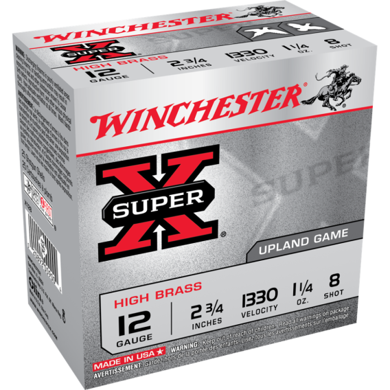 Winchester Super-X High-Brass Shotshells 12 ga 2-3/4" 1-1/4 oz 1330 fps #8 25/ct