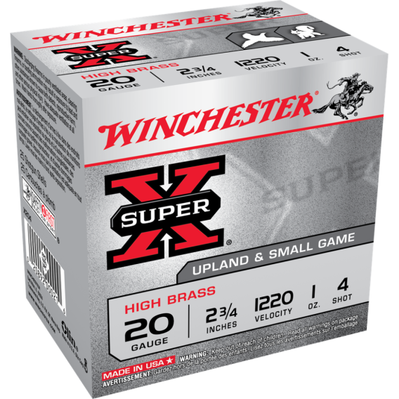 Winchester Super-X High-Brass Shotshells 20 ga 2-3/4" 1 oz 1220 fps #4 25/ct