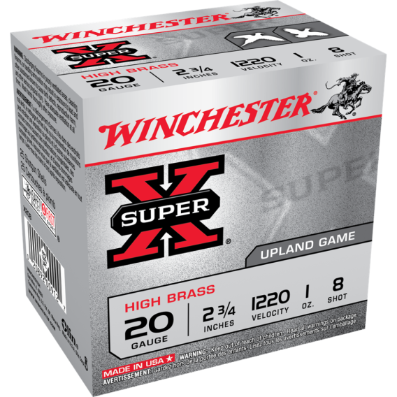 Winchester Super-X High-Brass Shotshells 20 ga 2-3/4" 1 oz 1220 fps #8 25/ct
