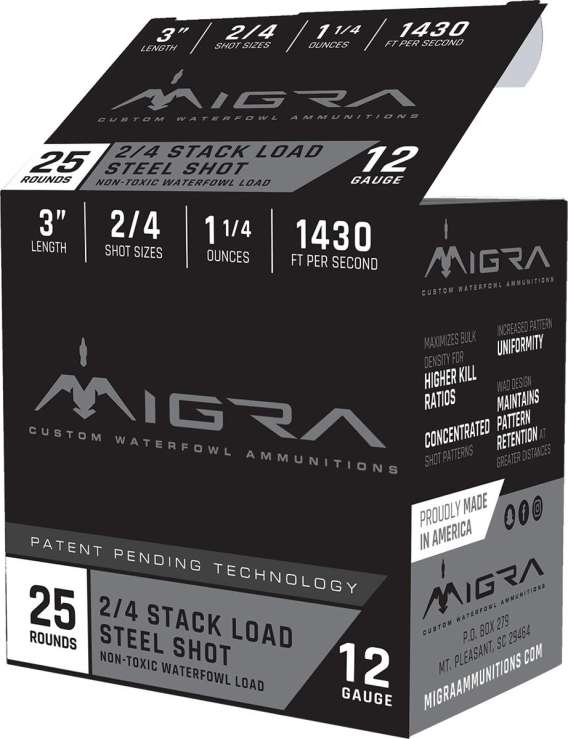 Migra Waterfowl Steel Shot Shotshell 12 ga 3" 1-1/4 oz 1430 fps #2 4 25/ct