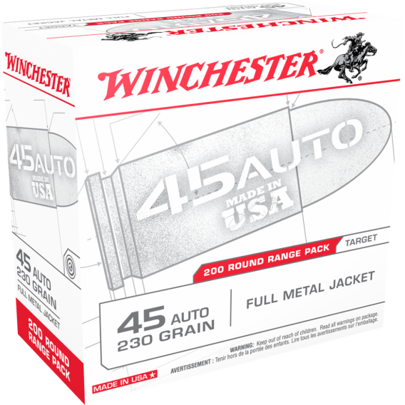 Winchester USA Handgun Ammunition .45 ACP 230 gr. FMJ 835 fps 200/ct