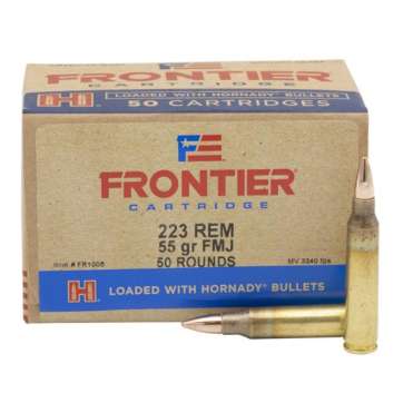 Hornady Frontier Rifle Ammunition . 223 Rem 55 gr FMJ 3240 fps 50/ct(Oriented)