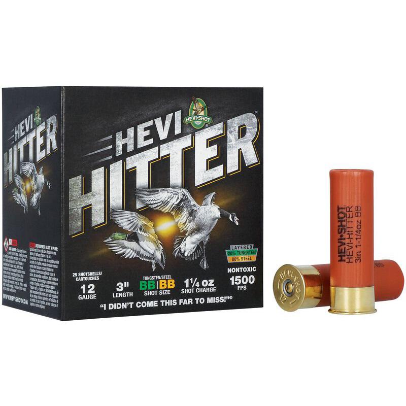 HEVI-Shot HEVI-Hitter Tungsten/Steel Shotshells 12ga 3" 1-1/4oz 1500 fps #BB 25/ct