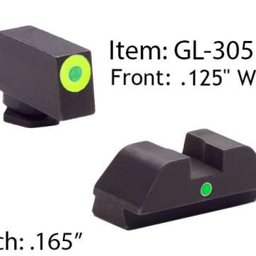 Ameriglo Glock Tritium I-Dot Night Sight Set for Glock 42 43 - Lime Outline Front / Single Green Dot Rear