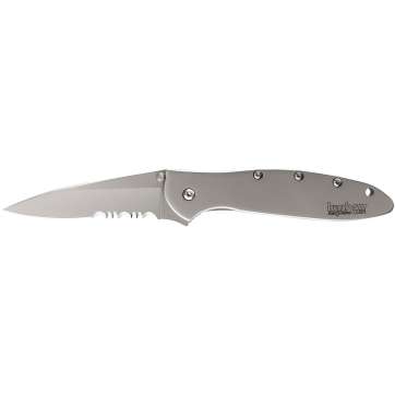 Kershaw Ken Onion Leek Folding Knife 3" Partially Serrated Drop Point Blade Silver