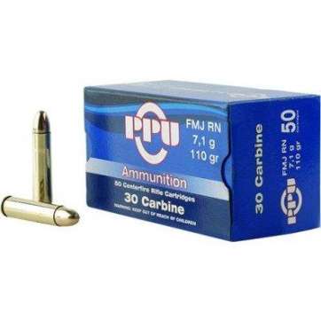 PPU Rifle Ammunition .30 Carbine 110 gr FMJ-RN 1990 fps 50/ct