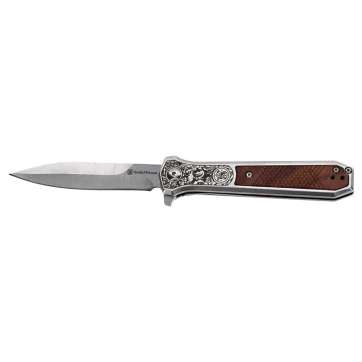 Smith & Wesson KT Unwavered Spring Assist Folding Knife 3-1/5" Dagger Blade Silver with Brown
