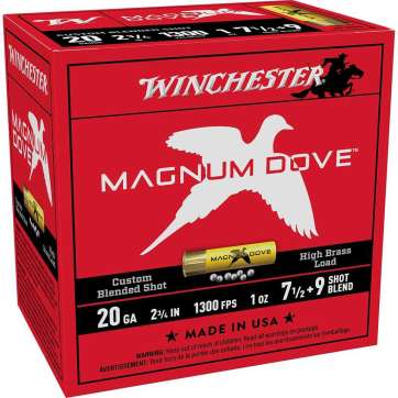 Winchester Magnum Dove Shotshell 20ga 2-3/4" 1oz 1300 fps #7&9 25/ct